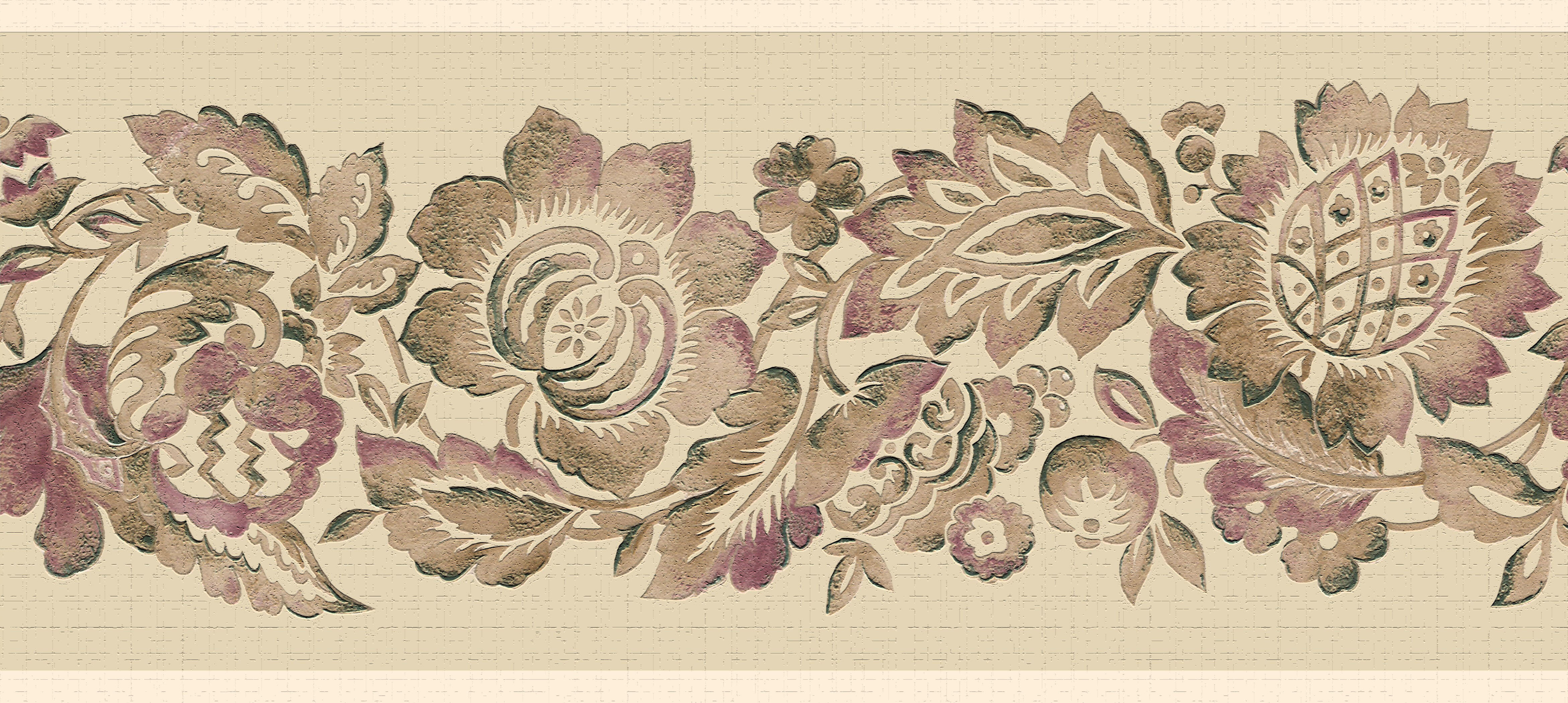 Victorian Green Burgundy Crackle Cabbage Rose Tulip Floral Wall paper Border   Victorian wallpaper Floral wall Cabbage roses