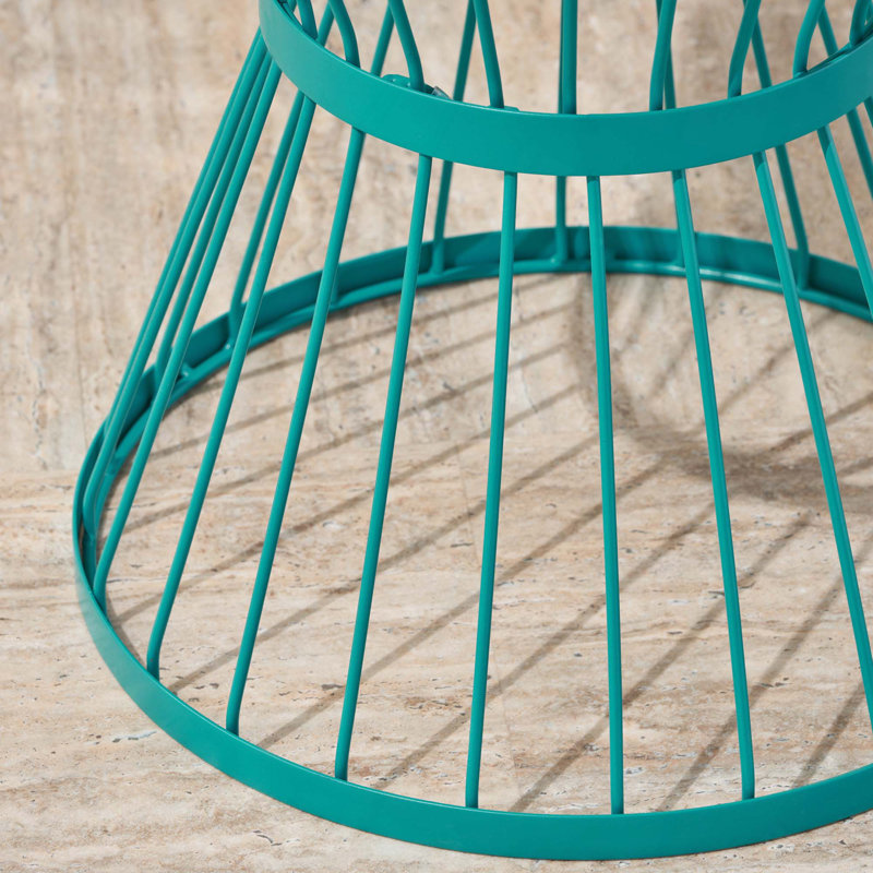 Powder-Coated Iron Side Table with Hourglass Shape & Open Cage Design, Teal