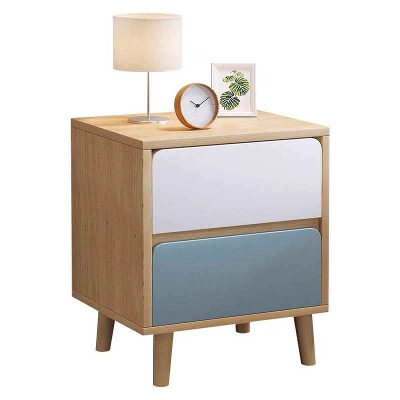 Caillo 46cm W Manufactured Wood Bedside Table, Natural/White/Blue