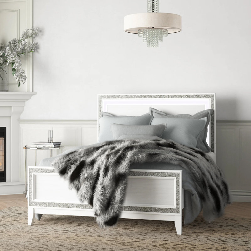 Festus Bed, Platform Bed, Bed Frame, Queen, White
