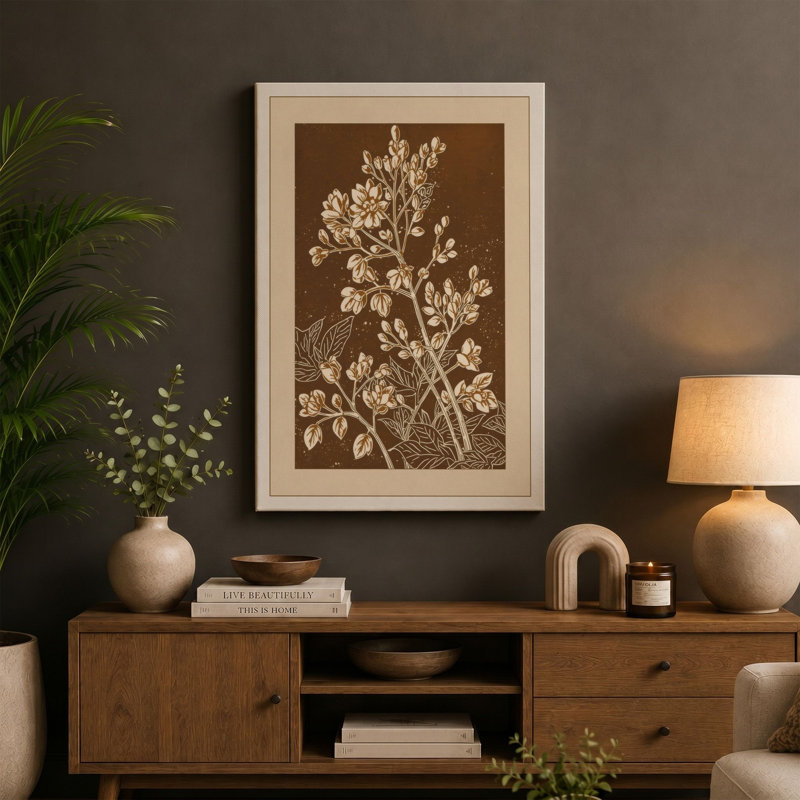 Delicate Study Botanical - Wrapped Canvas, 30x20 - 76.2 x 50.8 cm, Terracotta Border