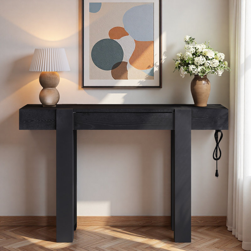 Console minimaliste avec tiroir caché et prise de courant latérale, Noir