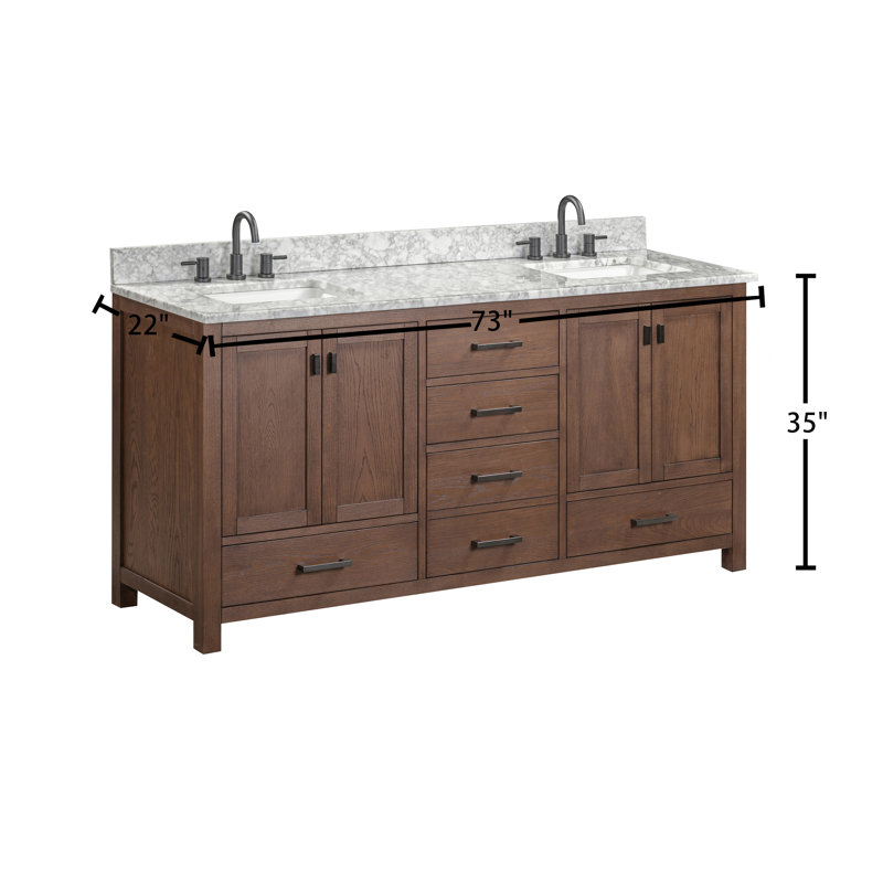 Modero 73" Double Bathroom Vanity Set, Mocha Oak, 73", Carrara White Marble