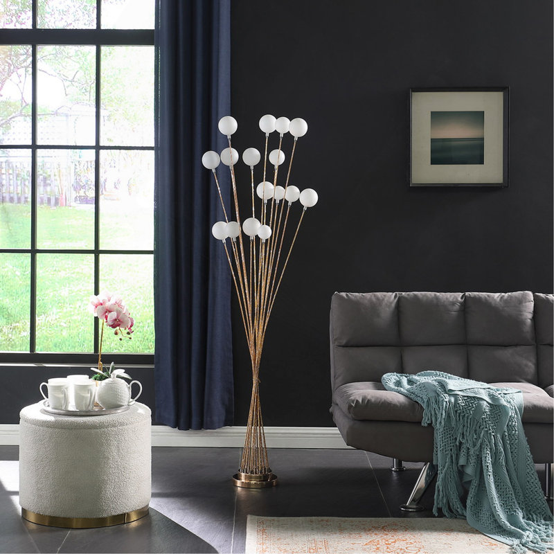 61.5" In 16-Light Acrylic Globe Aluminun Led Chrysanthe Gold Metal Floor Lamp