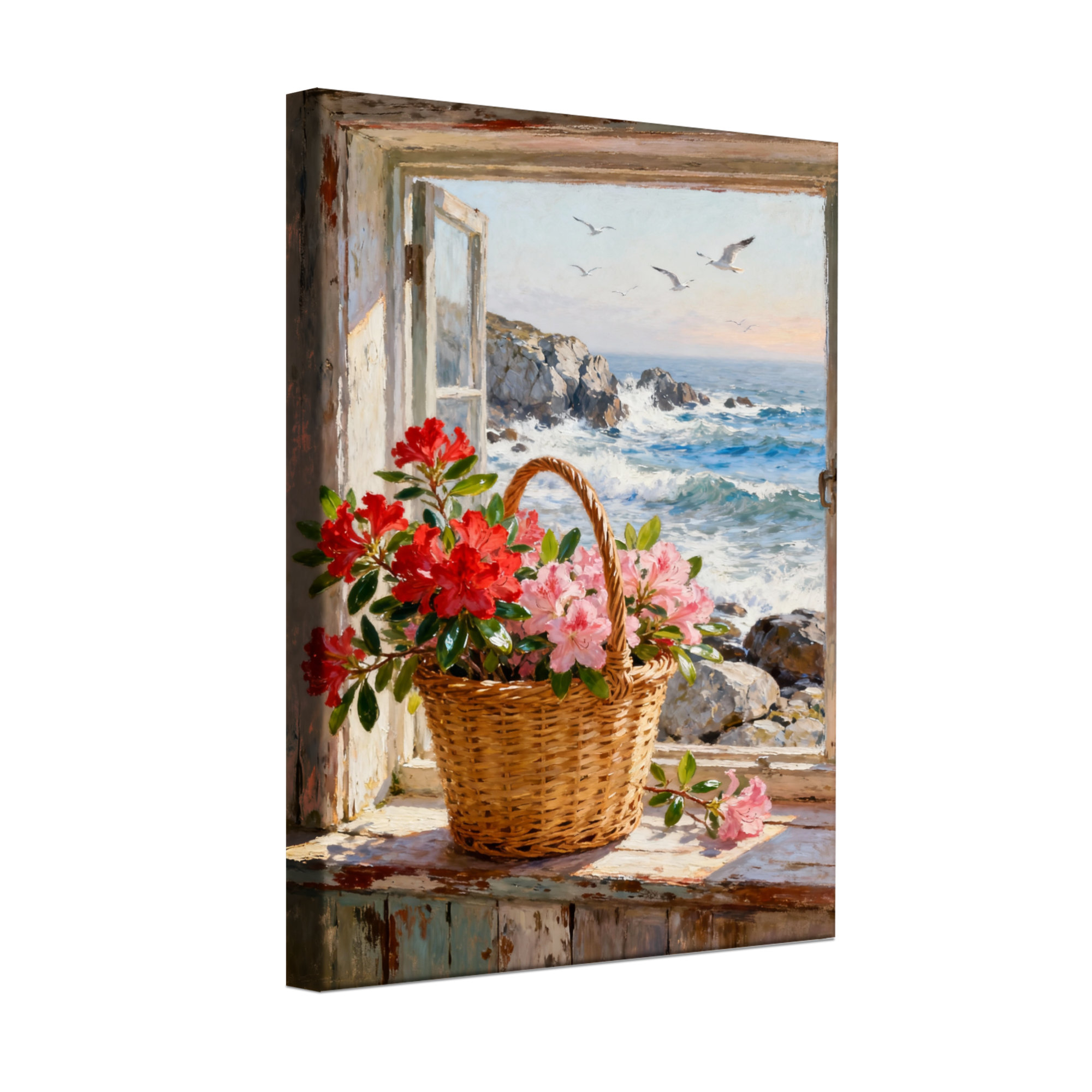 Highland Dunes Plants & Flowers Window View Ocean Flowers Basket | Wayfair