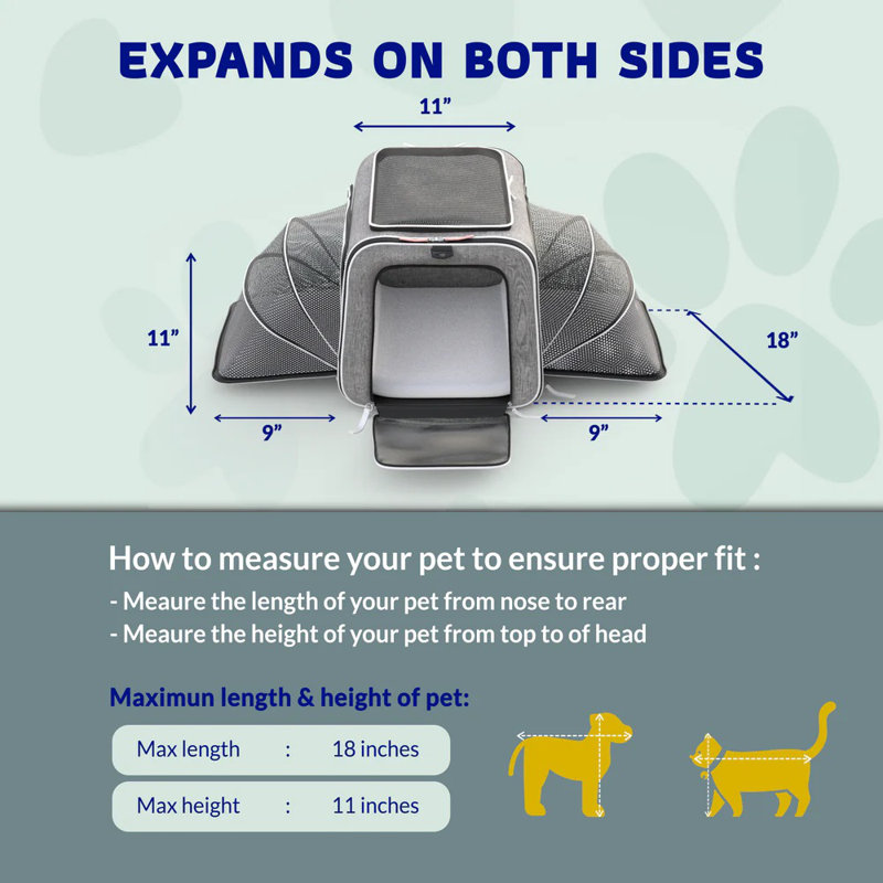 Sac de transport extensible pour animaux Pet Rolling Rover Airline, Gris / blanc