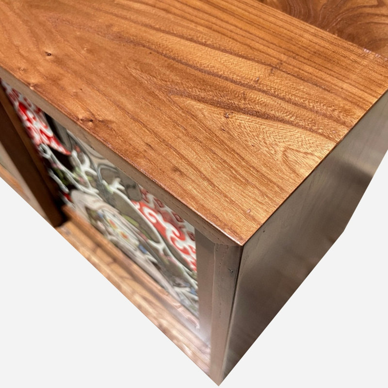 Oriental Solid Wood Hand-Painted Ceramic Shoe Bench