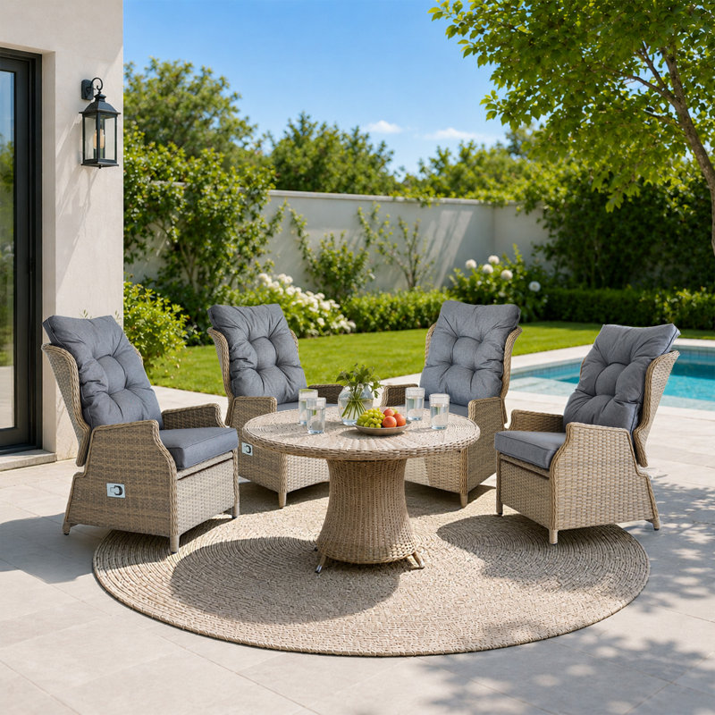 Ensemble de fauteuil inclinable à dossier haut avec repose-pieds, ensemble de 2 pièces de patio en osier avec coussin épais
