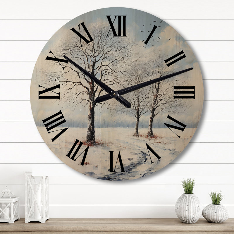 Horloge murale en bois Forest Winters Embrace Landscape I - Paysages, Grand