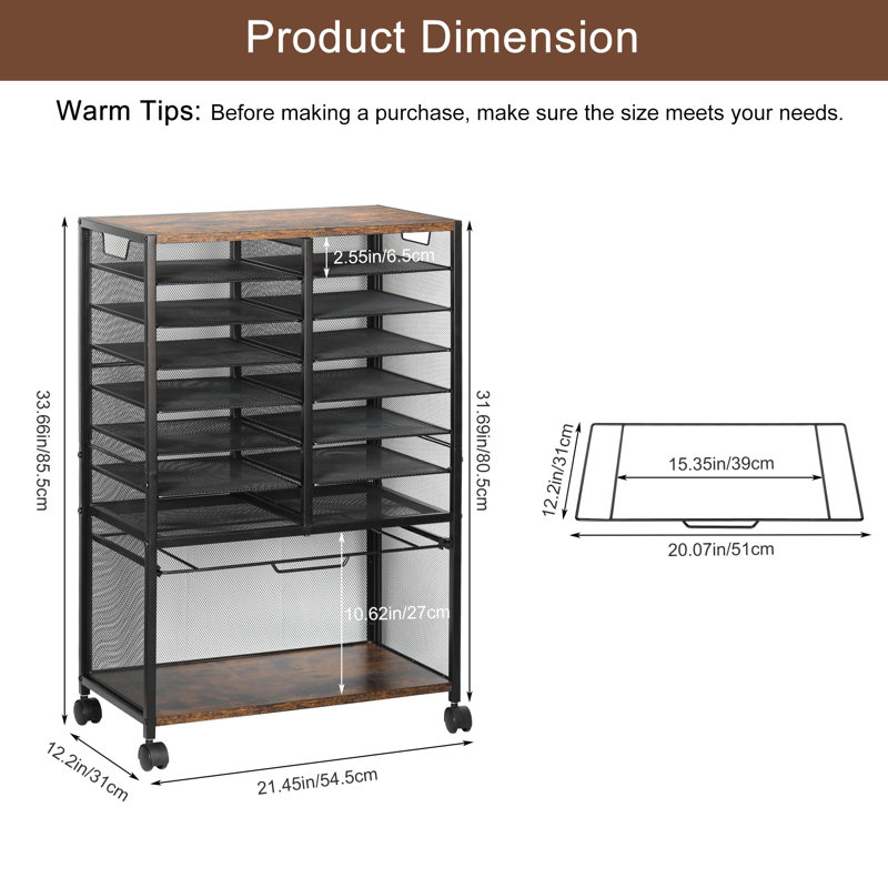 Rolling File Cart 14 Slots Desk File Sorter