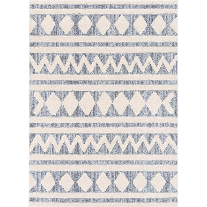 Tapis marocain bleu clair Marcone, Rectangle 7 pi 10 po x 9 pi 10 po