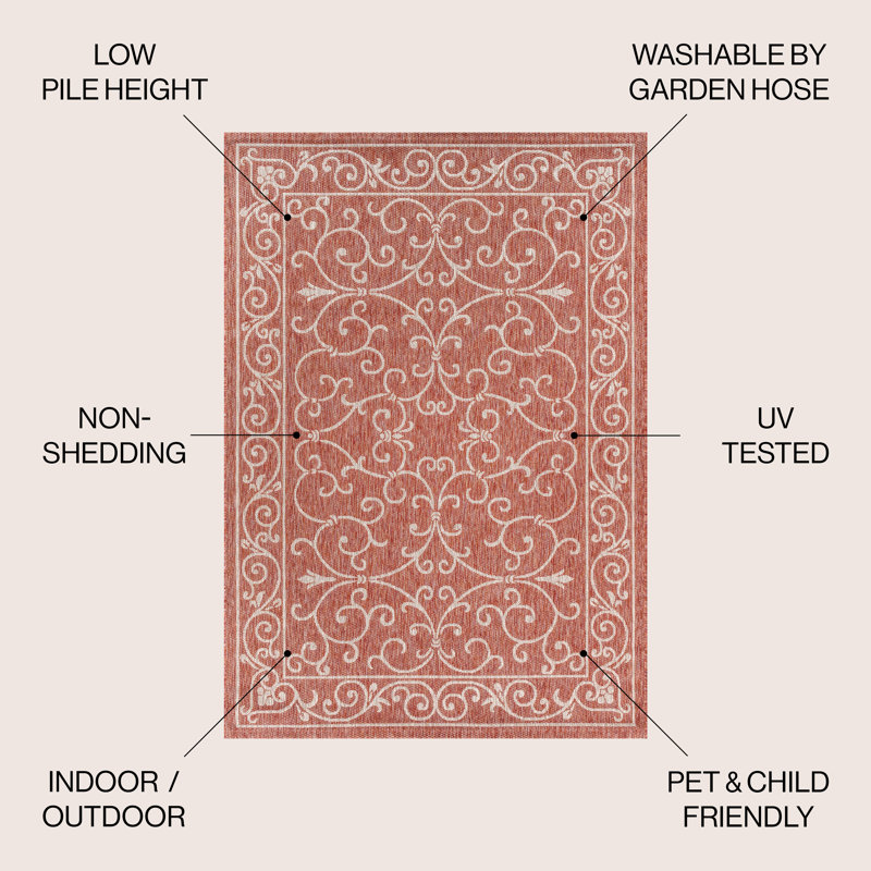Tapis intérieur / extérieur rouge / beige tissé texturé Hagerman, Rectangle 3 pi 1 po x 5 pi