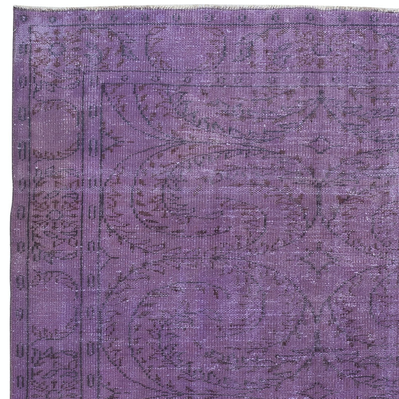 Tapis de couleur mauve moderne 6 x 9,4 pi, tapis turc fait à la main, décoration bohémienne