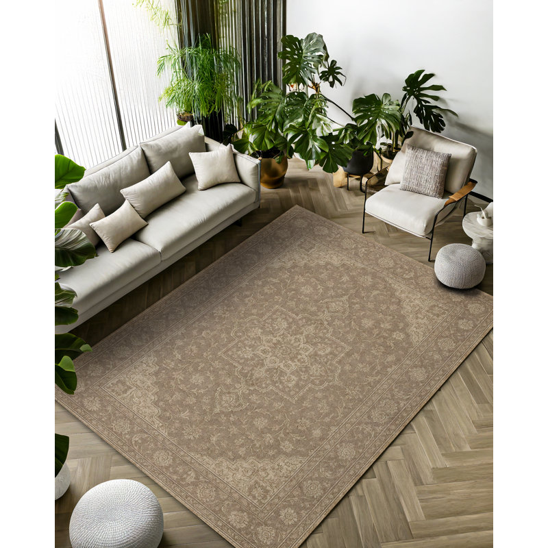 Zyana Collection Digital Print Cotton-Polyester Brown Moroccan Rug, Runner 4' x 8'3"