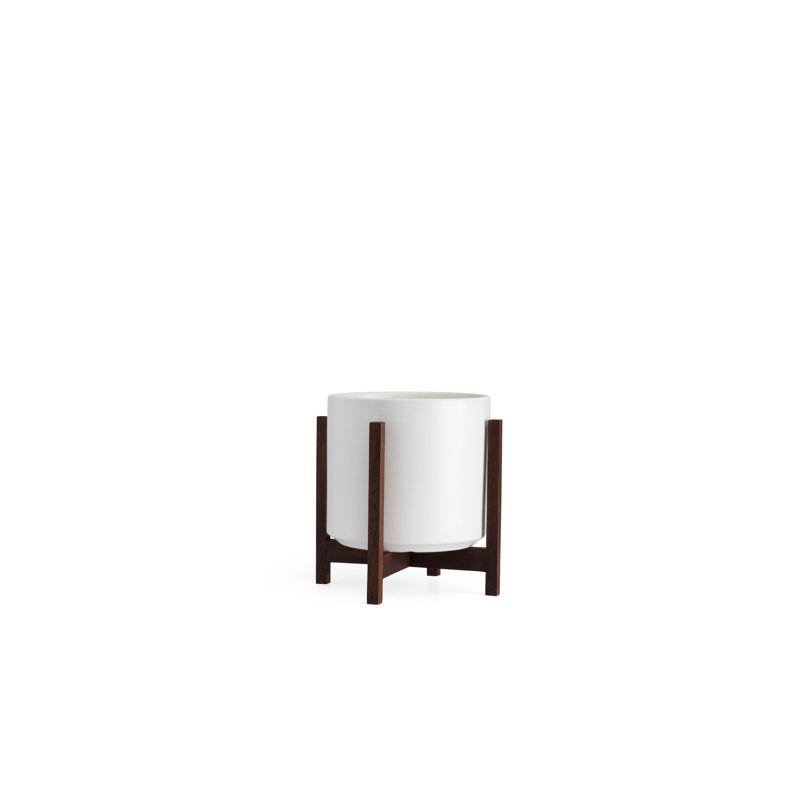 Pot à fleurs en grès Keyes, Blanc/foncé, H 10,25 po x l 10 po x P 10 po