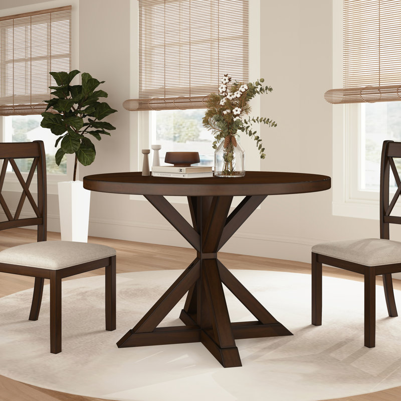 Ebbert Round Solid Wood Base Dining Table, Espresso, Dining Height Table