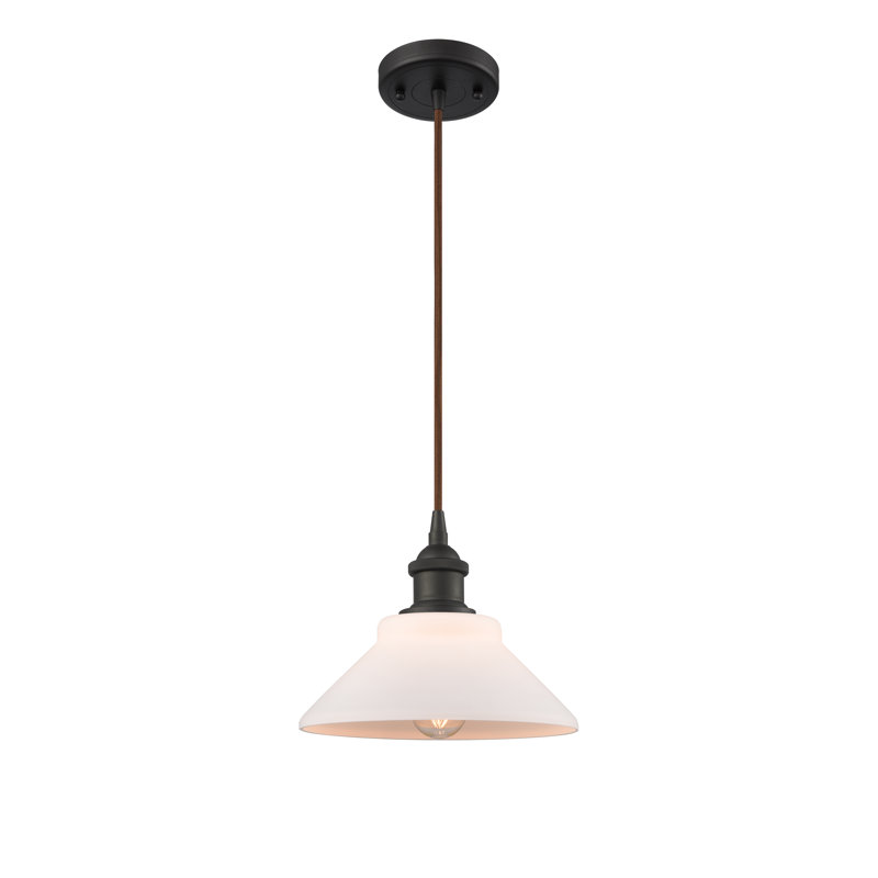 Luminaire suspendu conique à 1 lumière Newton St Loe, Bronze huilé, Ampoule non incluse, Blanc mat