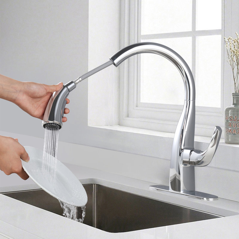 WOWOW Pull Down Kitchen Faucet, Chrome