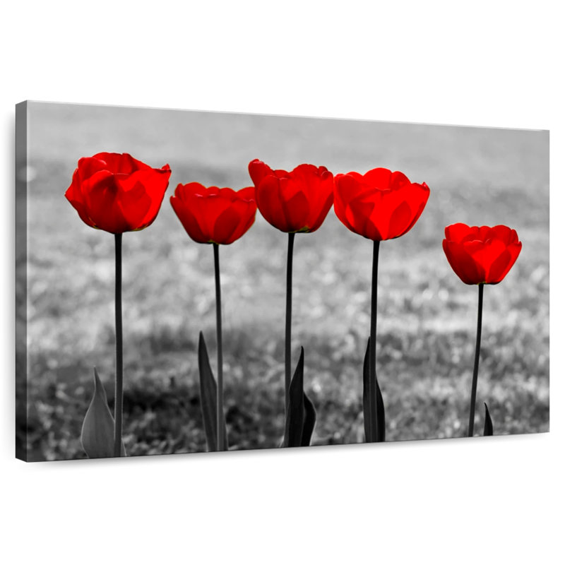 Cinq tulipes rouges Harnek, H 26 po x l 39 po