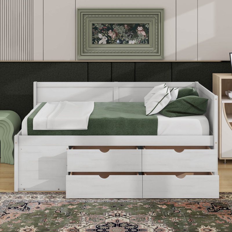 Twin Size Daybed With Drawers And Shelves, White
