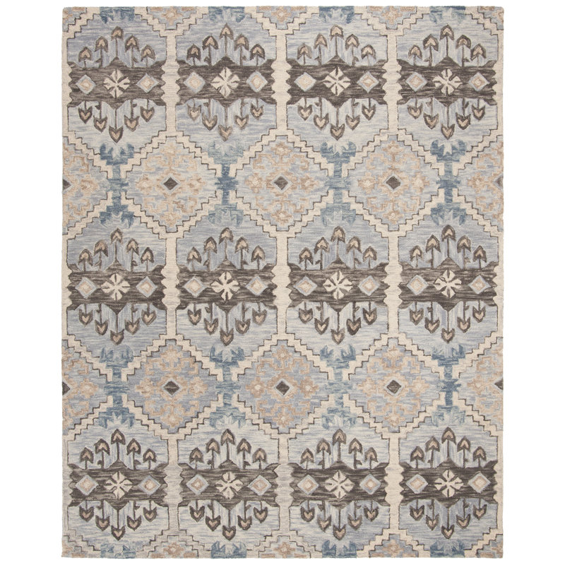 Tapis bleu clair / crème en laine touffeté à la main Posada, Rectangle 10 pi x 14 pi
