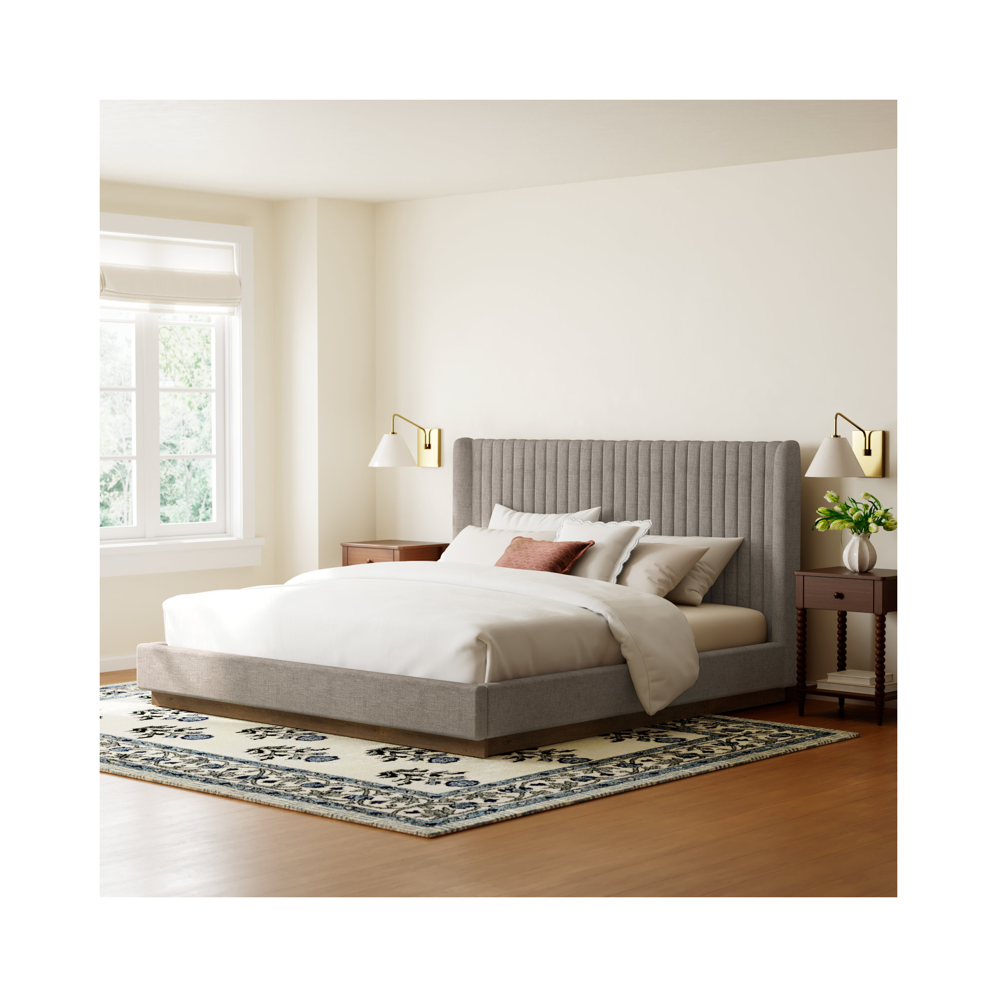 Lydia Upholstered Wingback Bed, King, Savile Flannel