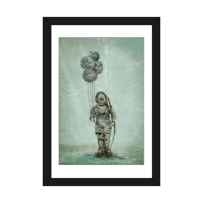 « balloon fish », impression sur toile, H 32 po x l 24 po x P 1 po, Papier d'art encadré noir, Blanc