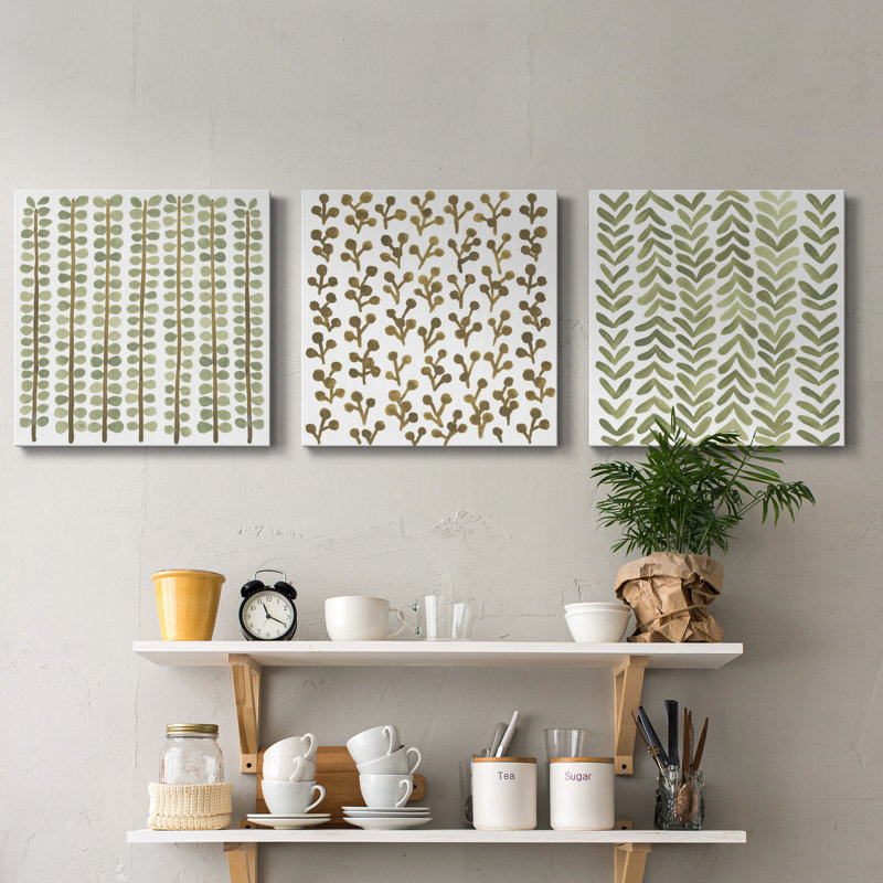 Greenery Motif III - Ensemble de 3 peintures sur toile tendue, H 16 po x l 48 po x P 1 po