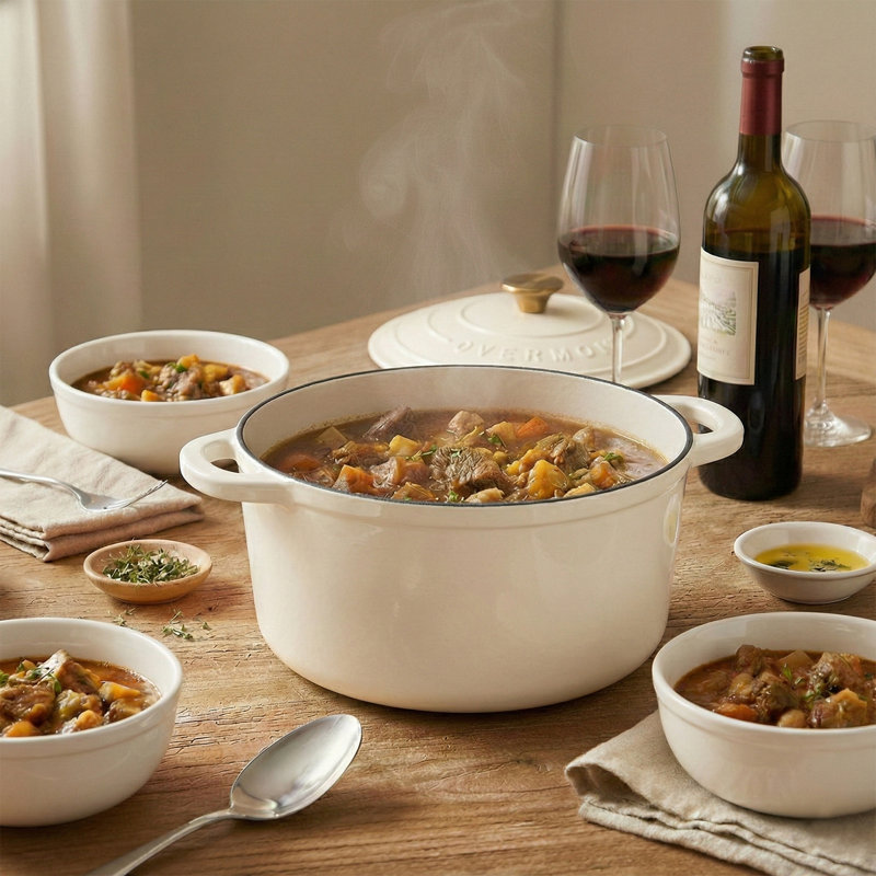 Cocotte en fonte émaillée Overmont avec couvercle et accessoires Overmont - Batterie de cuisine pour la cuisson, le rôtissage et les ragoûts