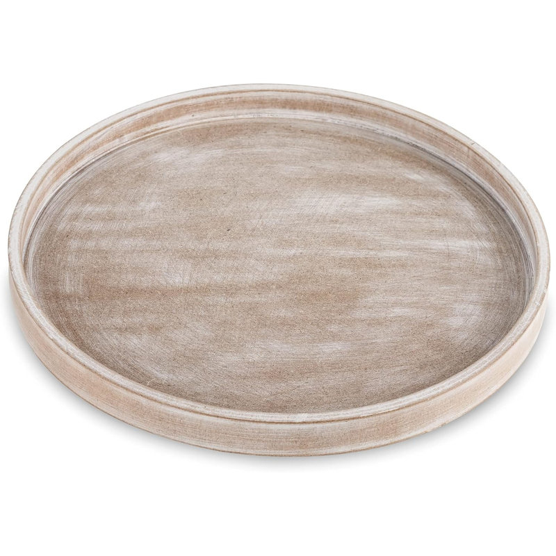 Decorative Coffee Table Tray: White Washed Wood Tray Round Rustic Wooden Trays Circle Farmhouse Centerpiece Candle Holder For Home Decor Ottoman Counter Display Living Room Organizer 12"