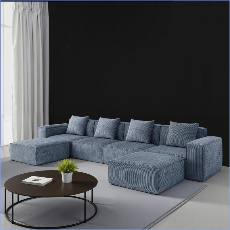 Canapé-lit modulaire modulaire convertible, velours côtelé gris ardoise modulaire, 3 personnes avec repose-pieds | Gris | Mousse