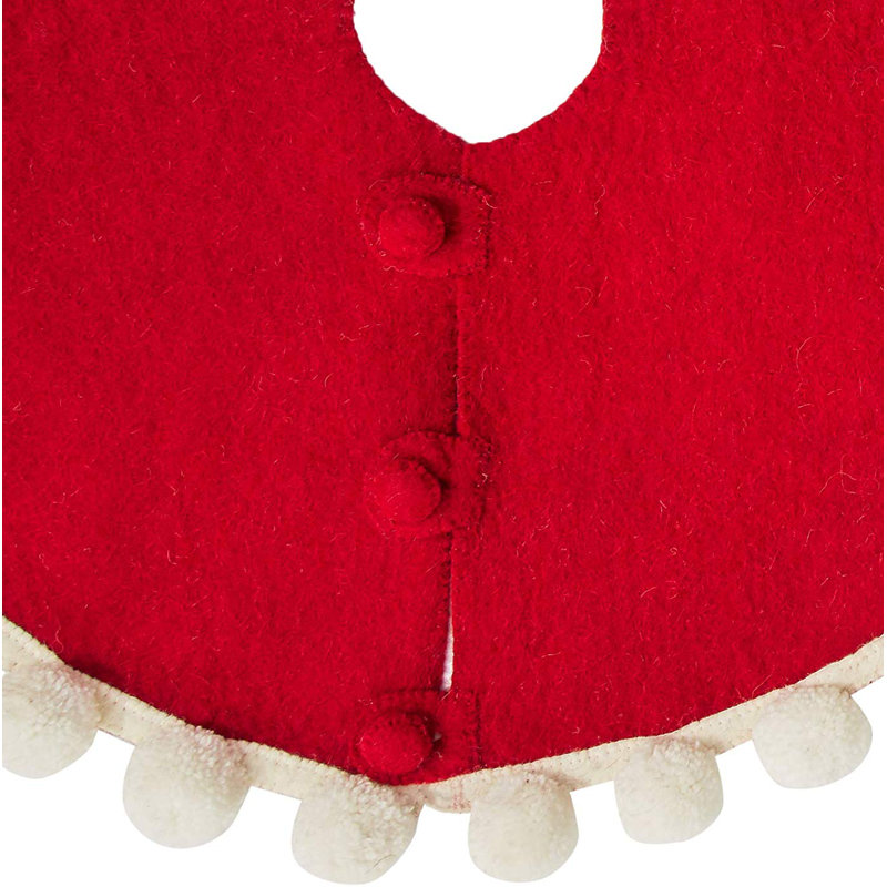 Mini jupe d'arbre de Noël Labs - pompons sur fond rouge - en laine feutrée à la main - 26 po