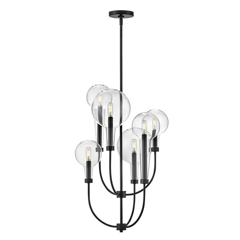 Alchemy 6-Light Clear Tapered Globe Pendant w/ U-Shaped Stems, Black