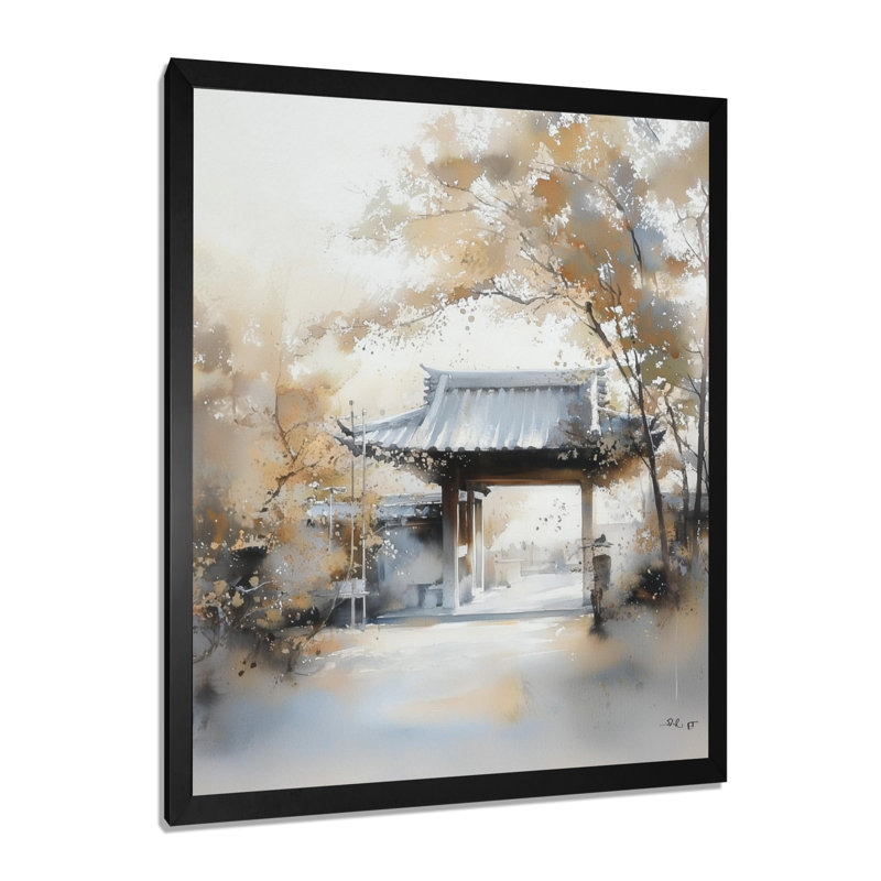Beaux temples minimes de tokyo - art mural de tokyo, Single Picture Framed Print without Mat, Black, H 20 po x l 12 po