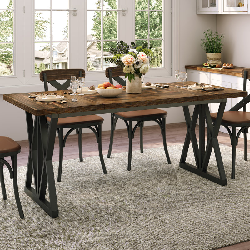 Metal Base Dining Table, Brown / Black