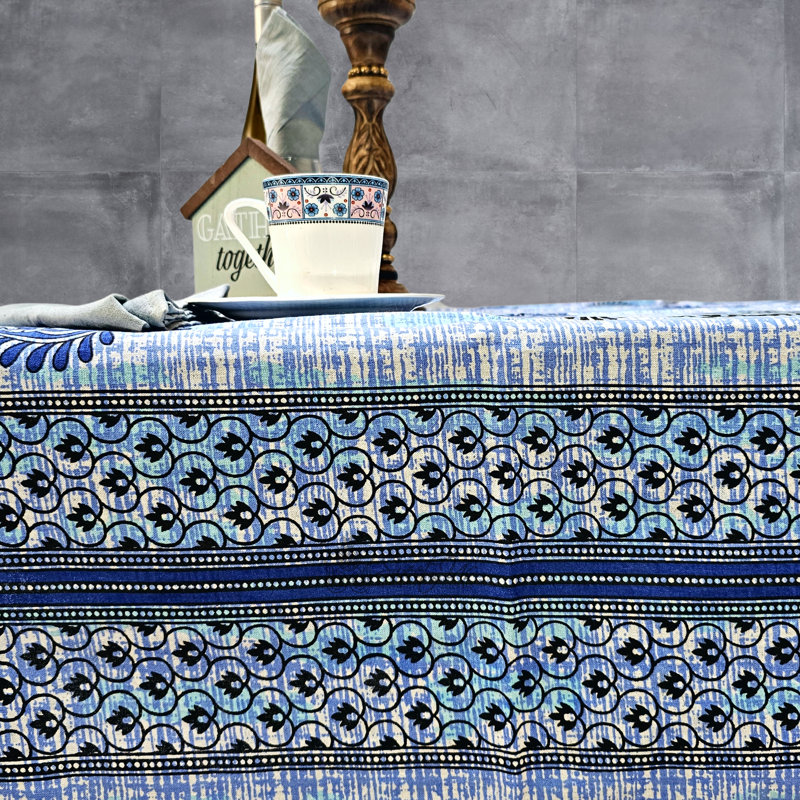 Marilyne Rectangle Geometric Cotton Tablecloth, Blue