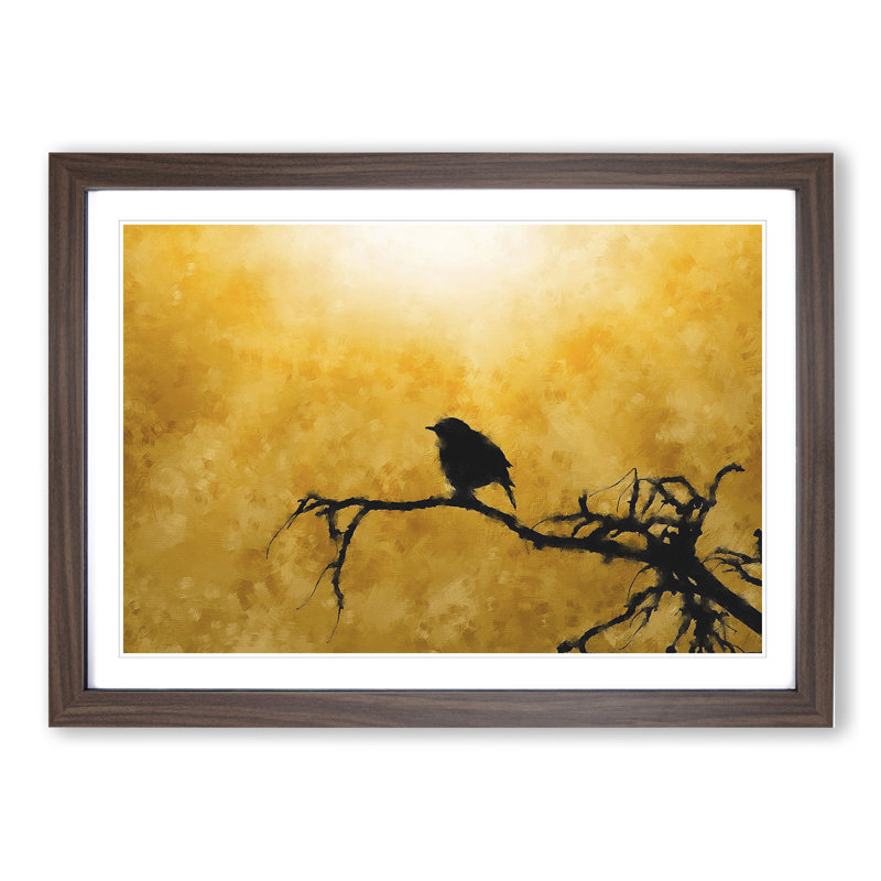Bird at Sunset - Picture Frame Painting, Walnut Framed, 27cm H x 36cm W x 2cm D