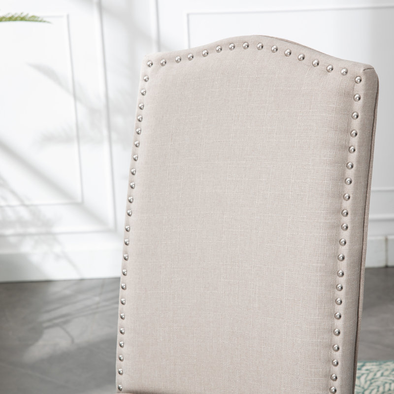 Chaise parsons capitonnée en lin rembourré, Beige, 4