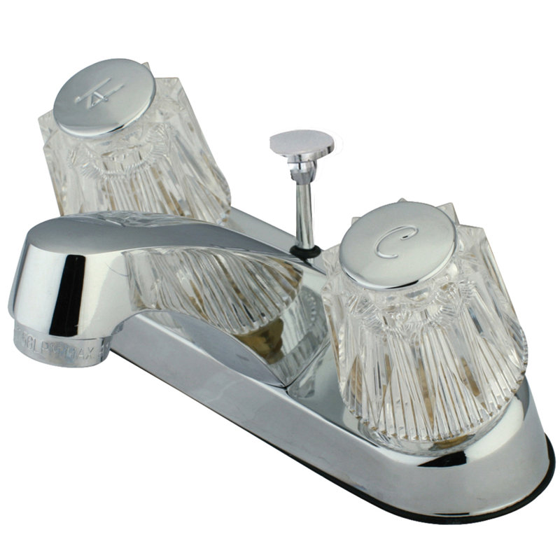 Kingston Brass Two-Handle 2-Hole Deck Mount 4" Centerset Bathroom Faucet with Brass Pop-Up