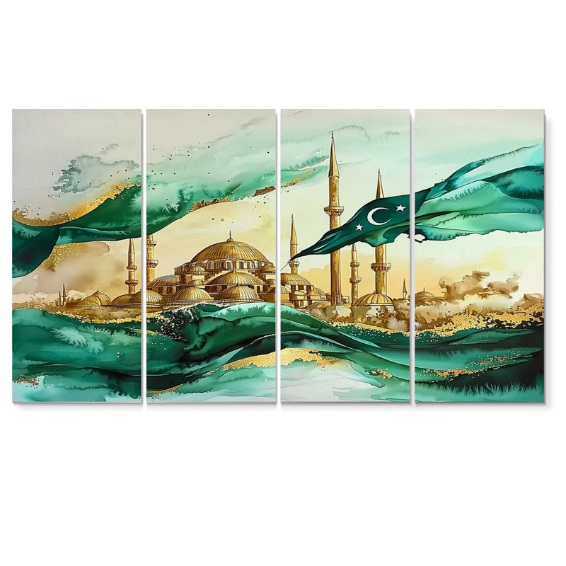 4 pièces Muskan - Turquie - Art mural traditionnel pour le salon, H 28 po x l 48 po