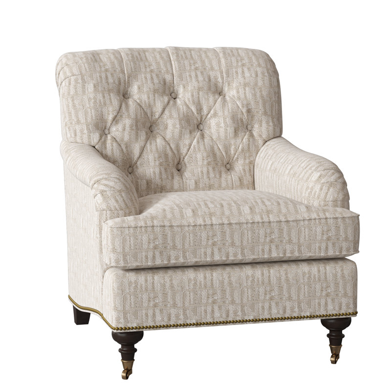 Devan Armchair, White Caps Fog, American Walnut, Antique Brass Small