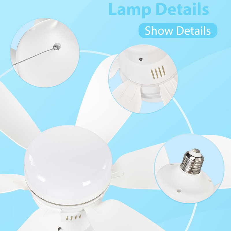 Small Ceiling Fan with Light,Socket Fan Light,Remote Control to Adjust Wind Speed and Light