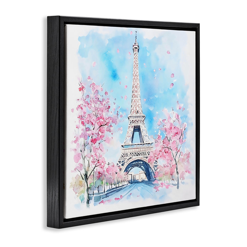 Cadre flottant Tour Eiffel Cherry Blossoms, design Creative Studio, Cadre flottant noir de jais, H 18 po x l 18 po
