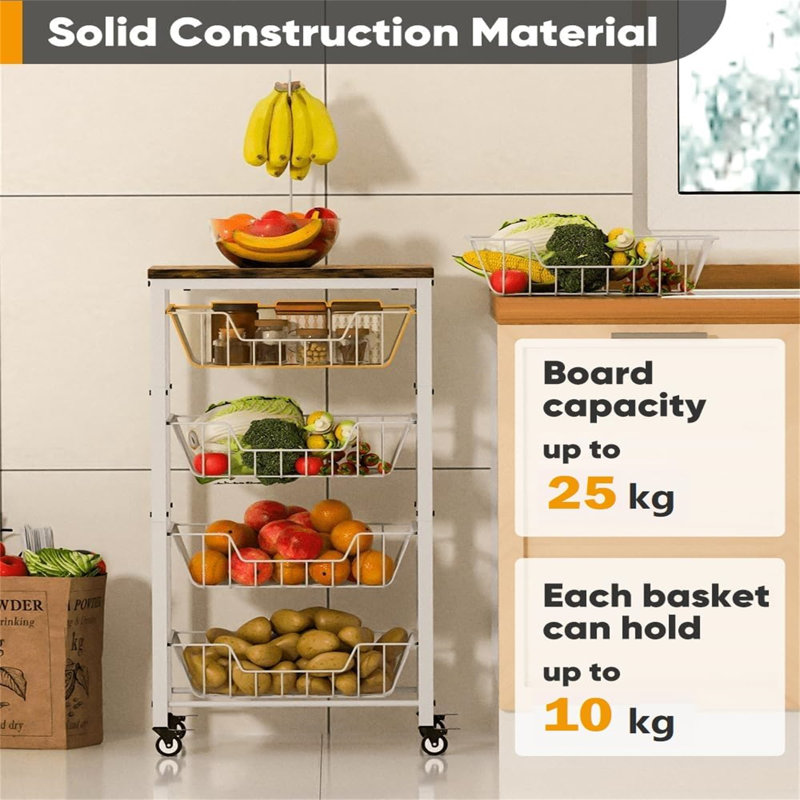 43cm W Metal Storage Rack with Wheels, White