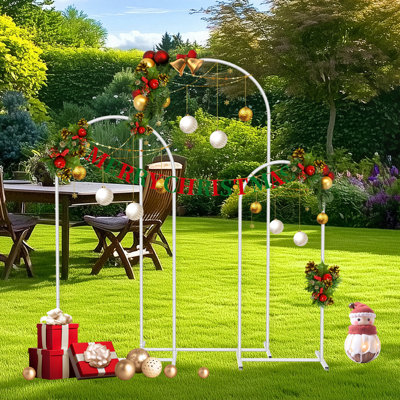 3-Piece White Metal Arch Backdrop Set, Multi-Size Arched Frame For Wedding, Christmas, Birthday & Event Decoration