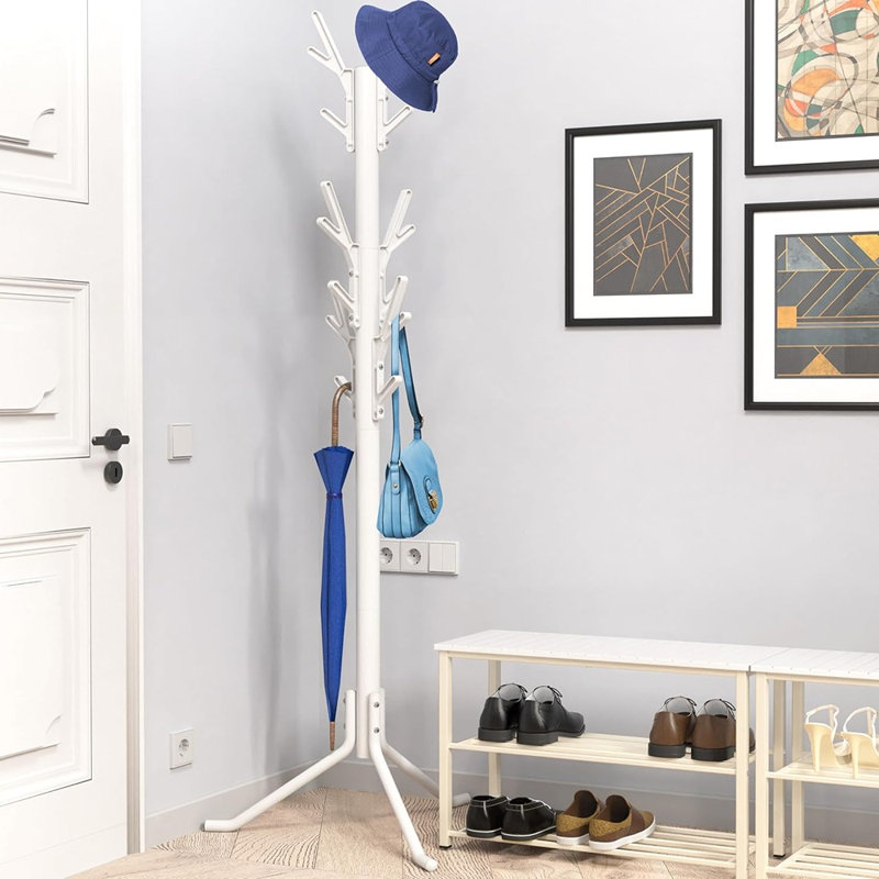 Organisateur de cintres et porte-chapeaux sur pied - Support en forme d'arbre blanc avec 18 crochets pour le vestibule et la chambre à coucher