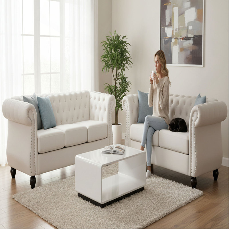 Fauteuil d'appoint Chesterfield, Velours ivoire
