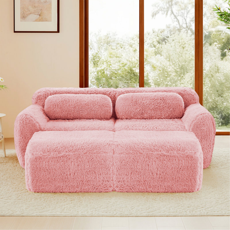 Canapé moderne rembourré, canapé avec design antidérapant pour le salon, bureau, Tissu rose, Rose