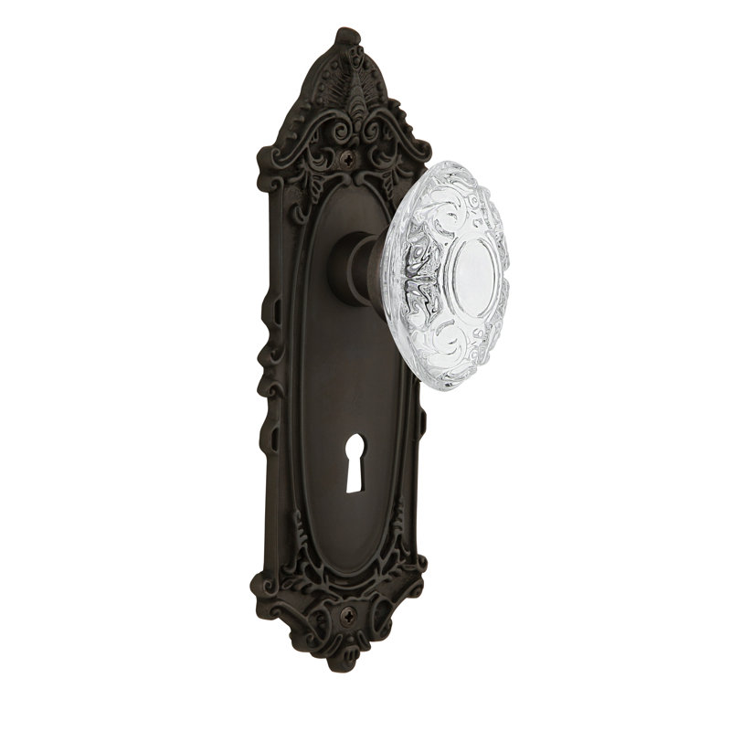 Victorian Plate with Decorative Keyhole and Crystal Victorian Knob, 2-3/4”, Oil-Rubbed Bronze