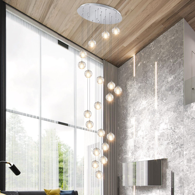 Lustre moderne 20 lumières noir cristal, Chrome, 150" H X 23.6" W X 23.6" D